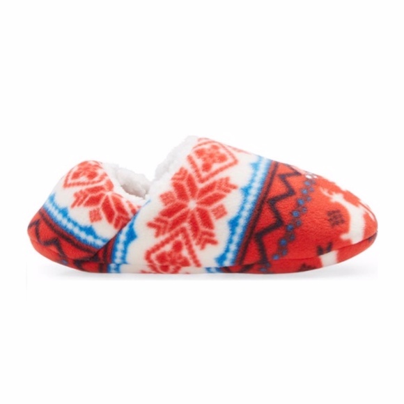 New Nordstrom Microfleece Slippers Red Bloom Reindeer Fair Isle Small/Medium - Picture 1 of 15